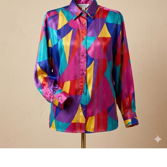 Anastasia Beverly Hills Tops - Anastasia Beverly Hills Multicolor Geometric Satin Button-Up Blouse